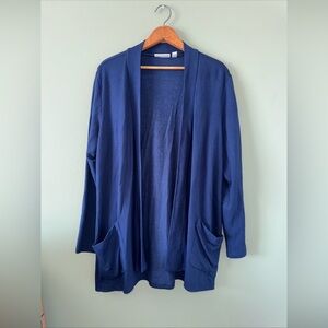 Susan Graver Open Front Cardigan Jacket Womens Size L Navy Stretch Minimalist